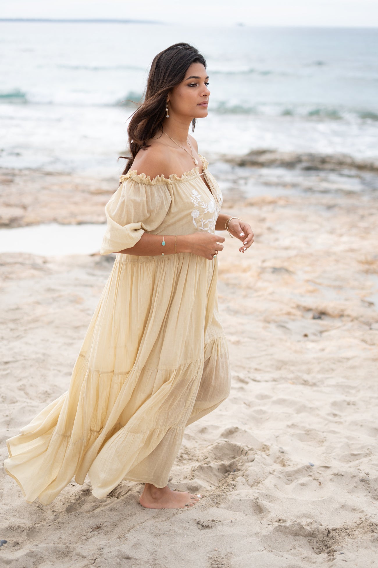 Bohemian jurk in sand van ibzmode, Brands of Ibiza