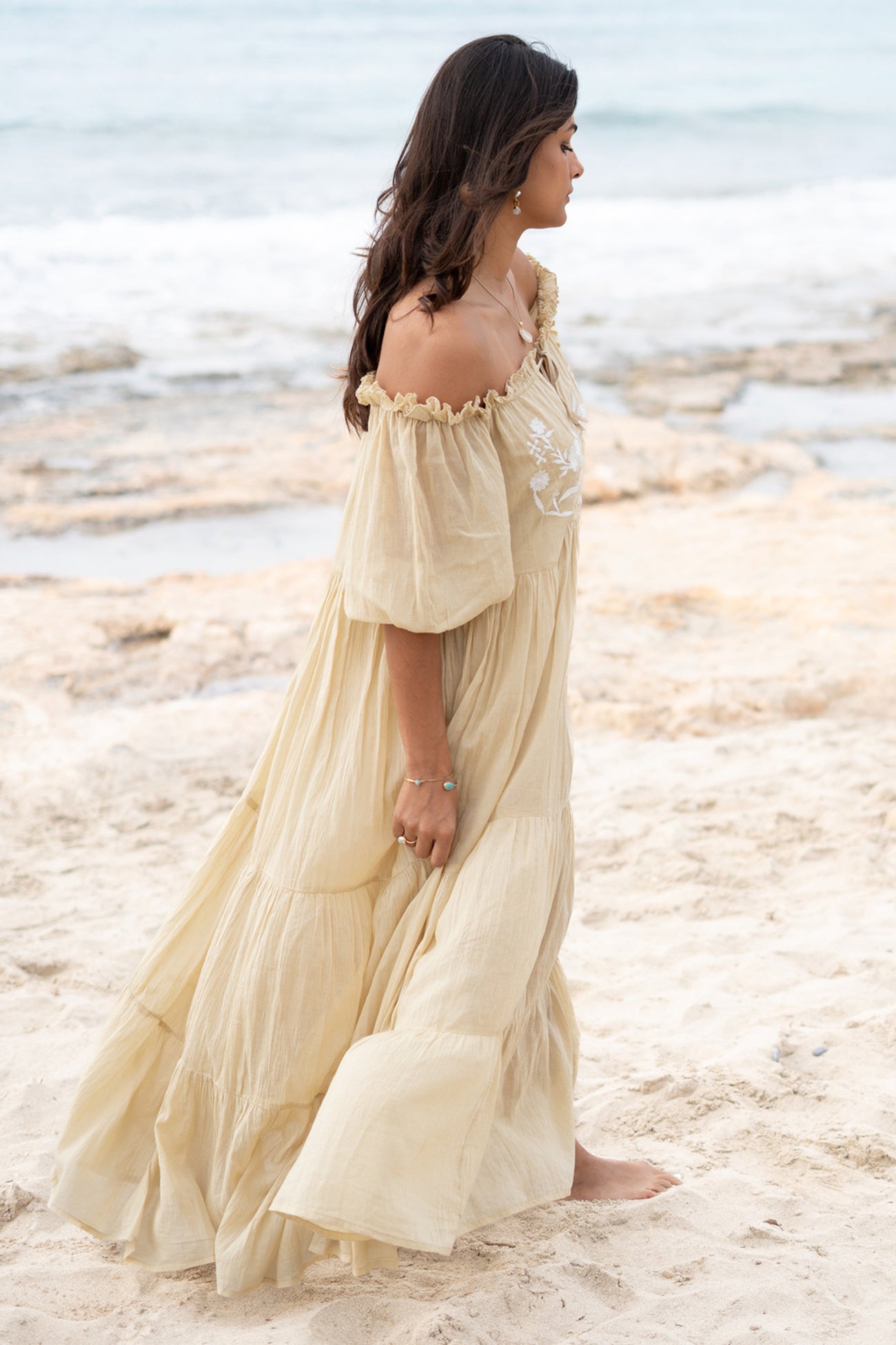Bohemian jurk in sand van ibzmode, Brands of Ibiza