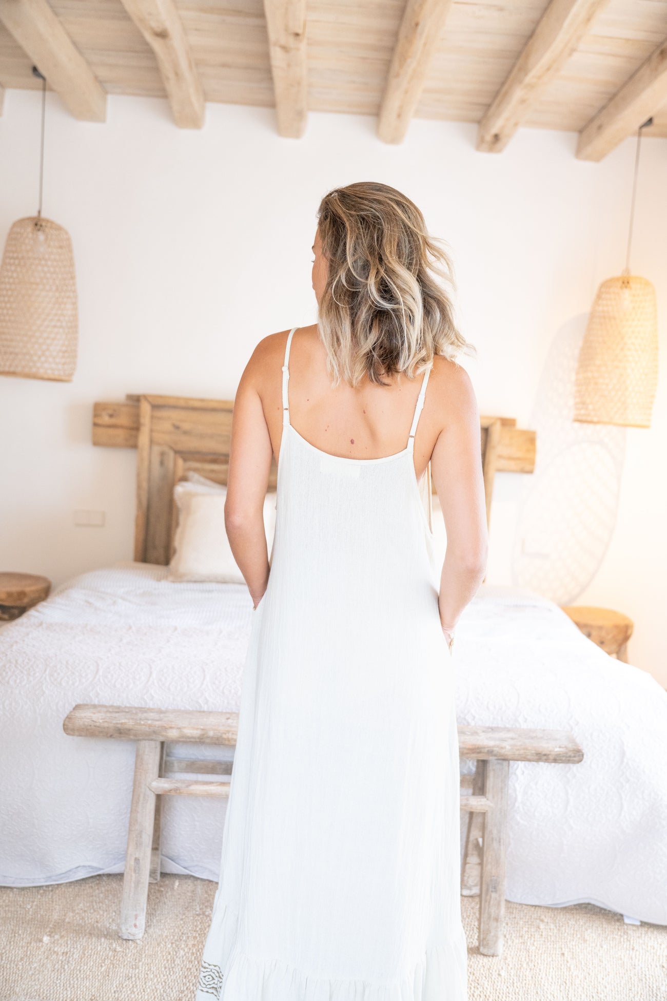 Bohemian jurk in ecru van ibzmode, Brands of Ibiza