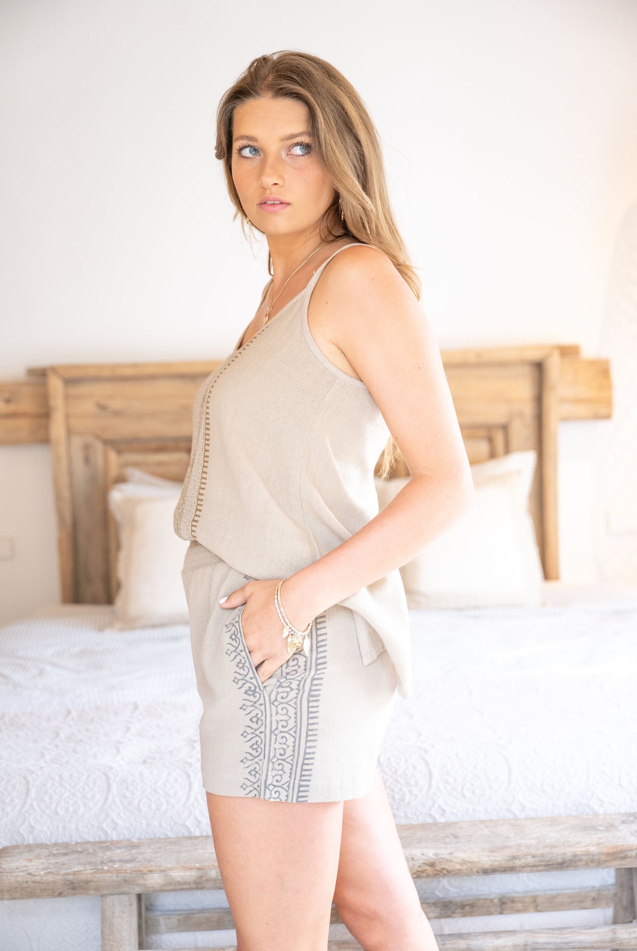 Bohemian top in sand by ibzmode, Brands of Ibiza