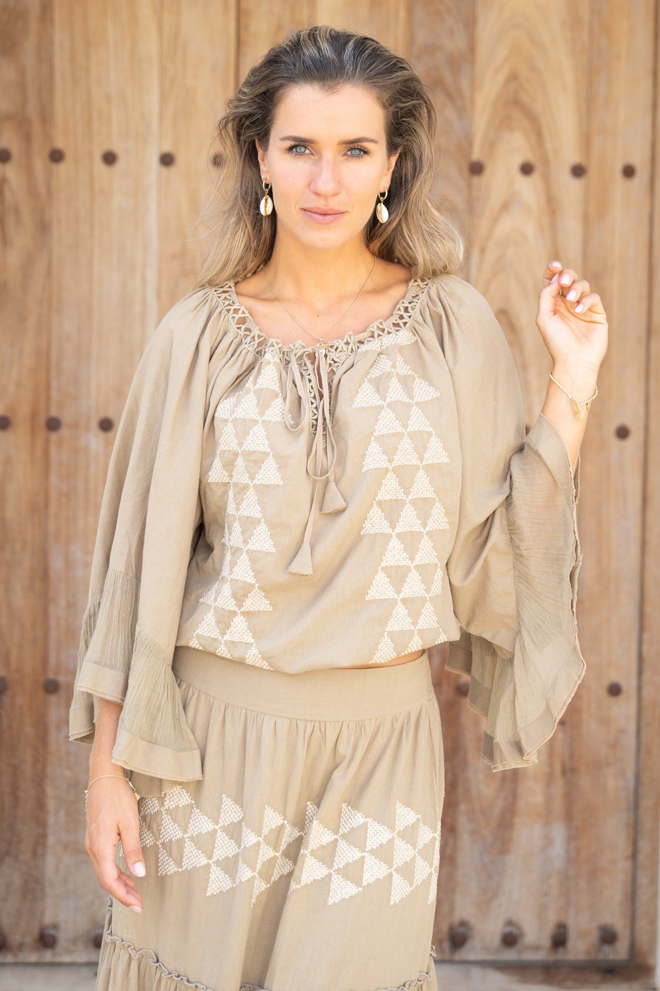 Bohemian blouse in taupe van ibzmode, Brands of Ibiza