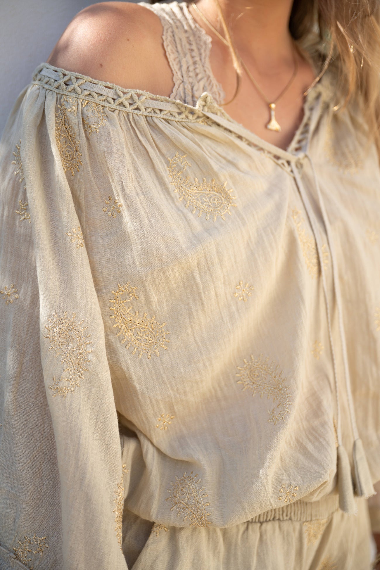 Bohemian blouse in sand van ibzmode, Brands of Ibiza