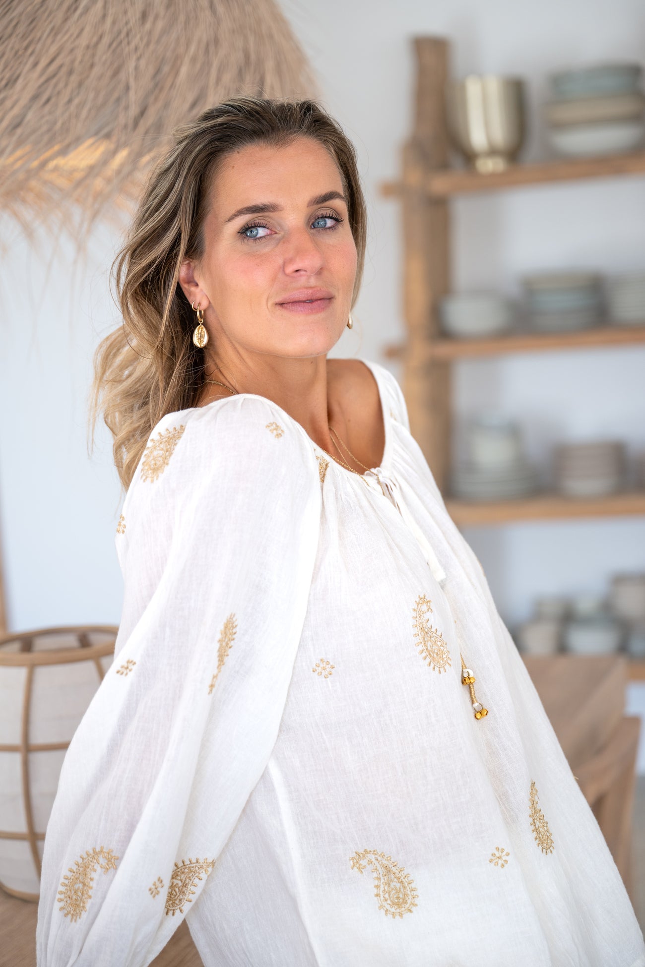 Bohemian blouse in ivory van ibzmode, Brands of Ibiza