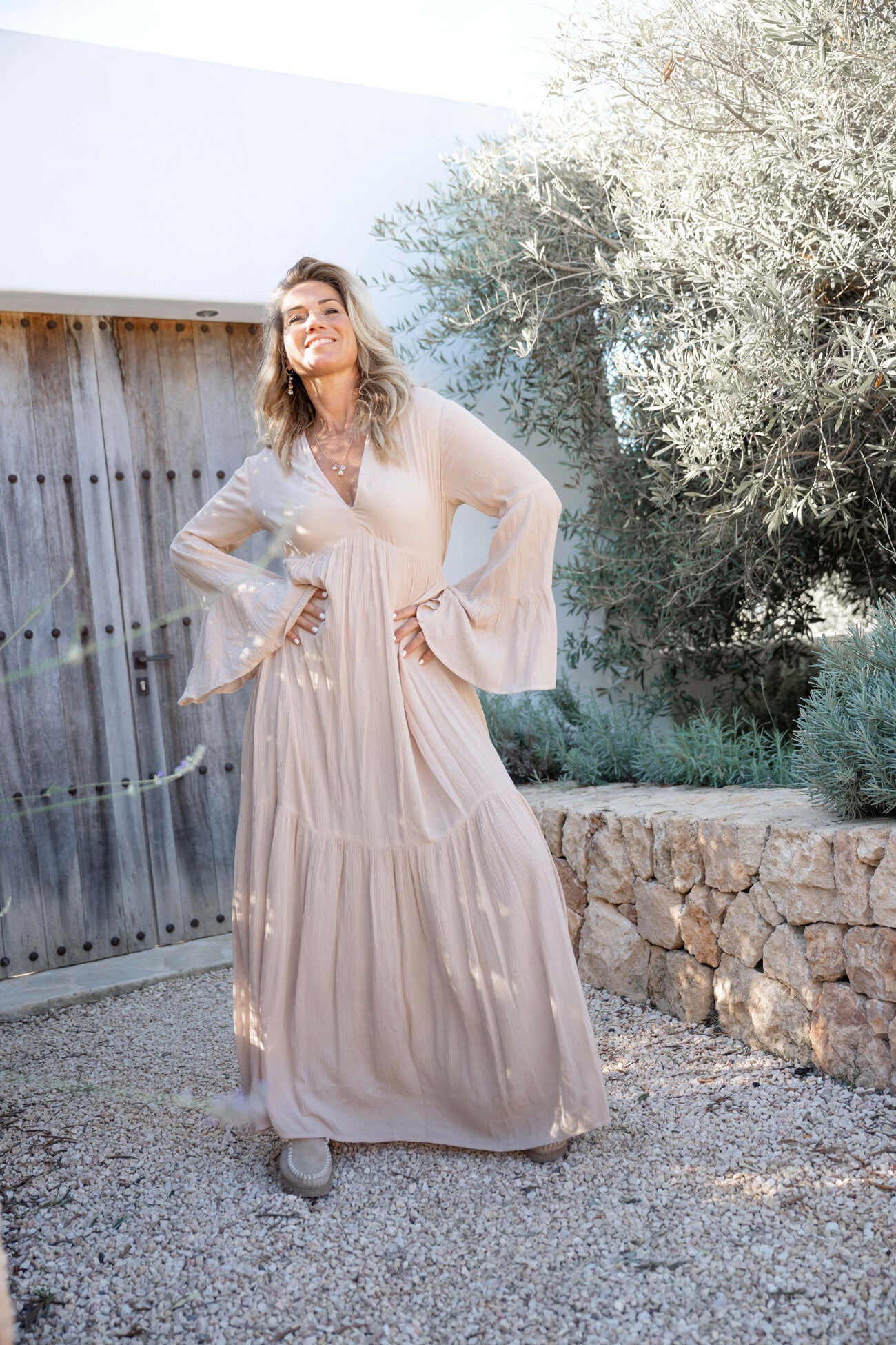 Bohemian jurk in light taupe van ibzmode, Brands of Ibiza