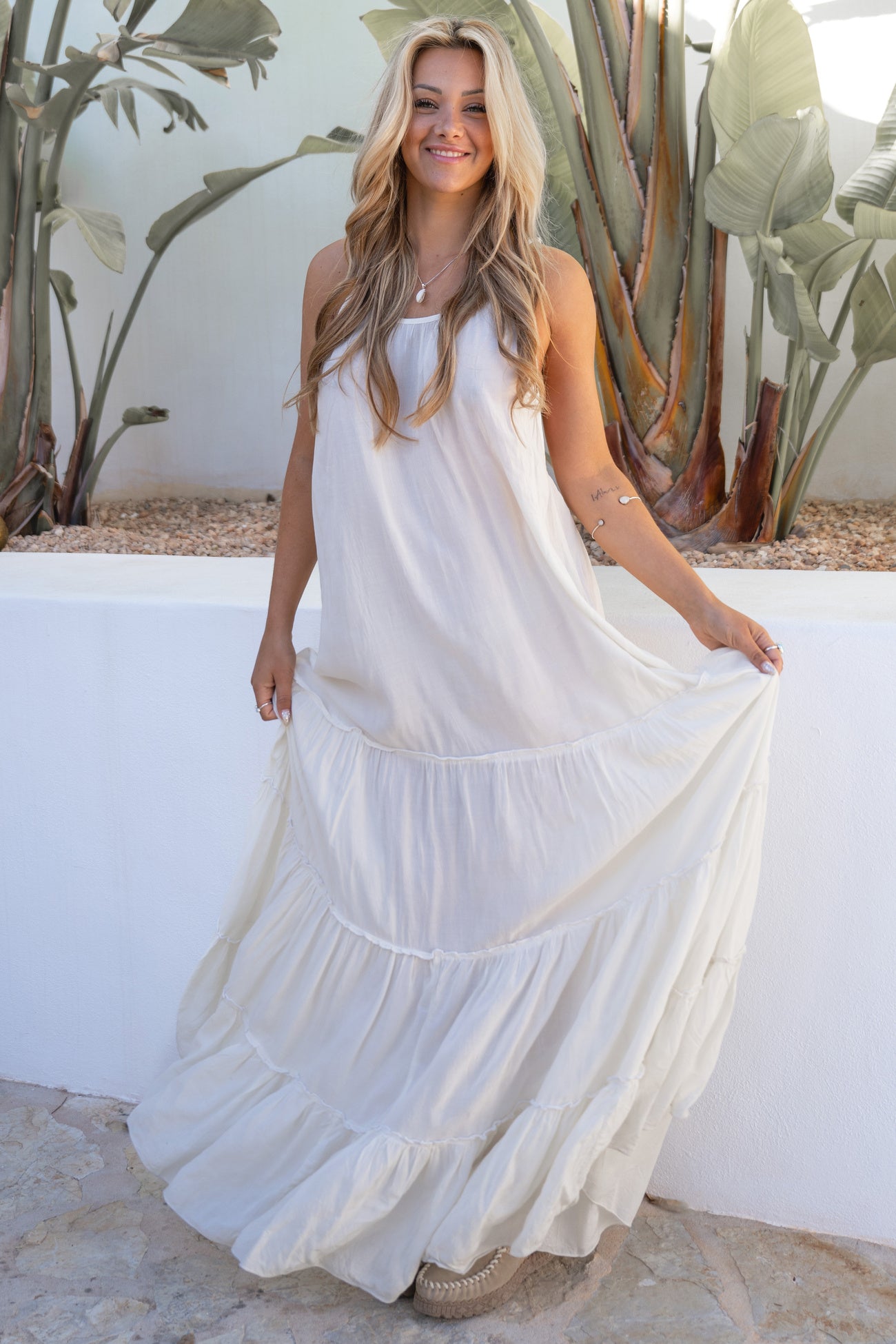 Bohemian jurk in ecru van ibzmode, Brands of Ibiza