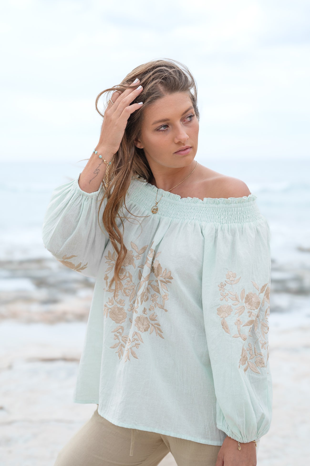 Bohemian blouse in mint van ibzmode, Brands of Ibiza