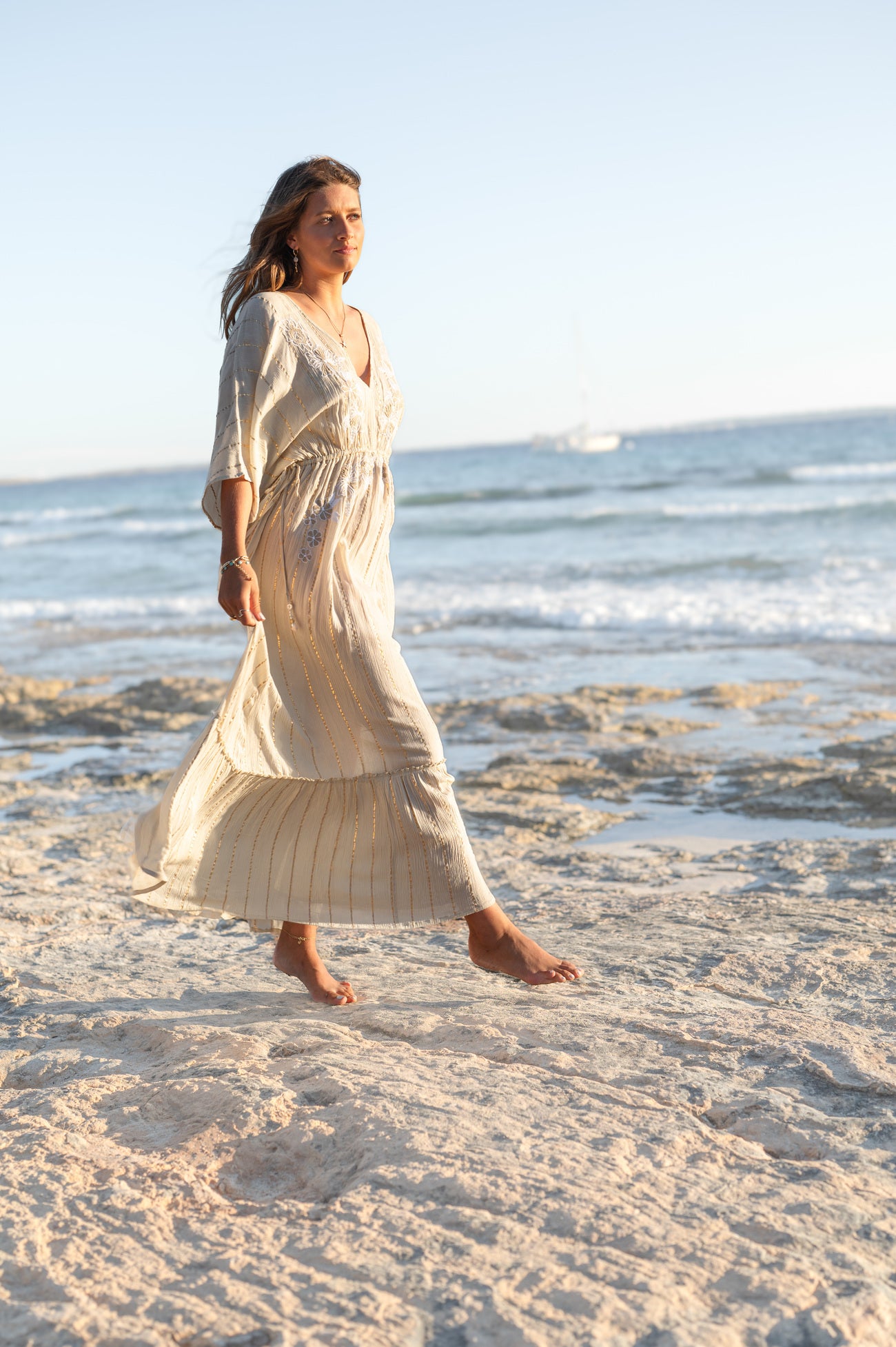 Bohemian jurk in sand van ibzmode, Brands of Ibiza