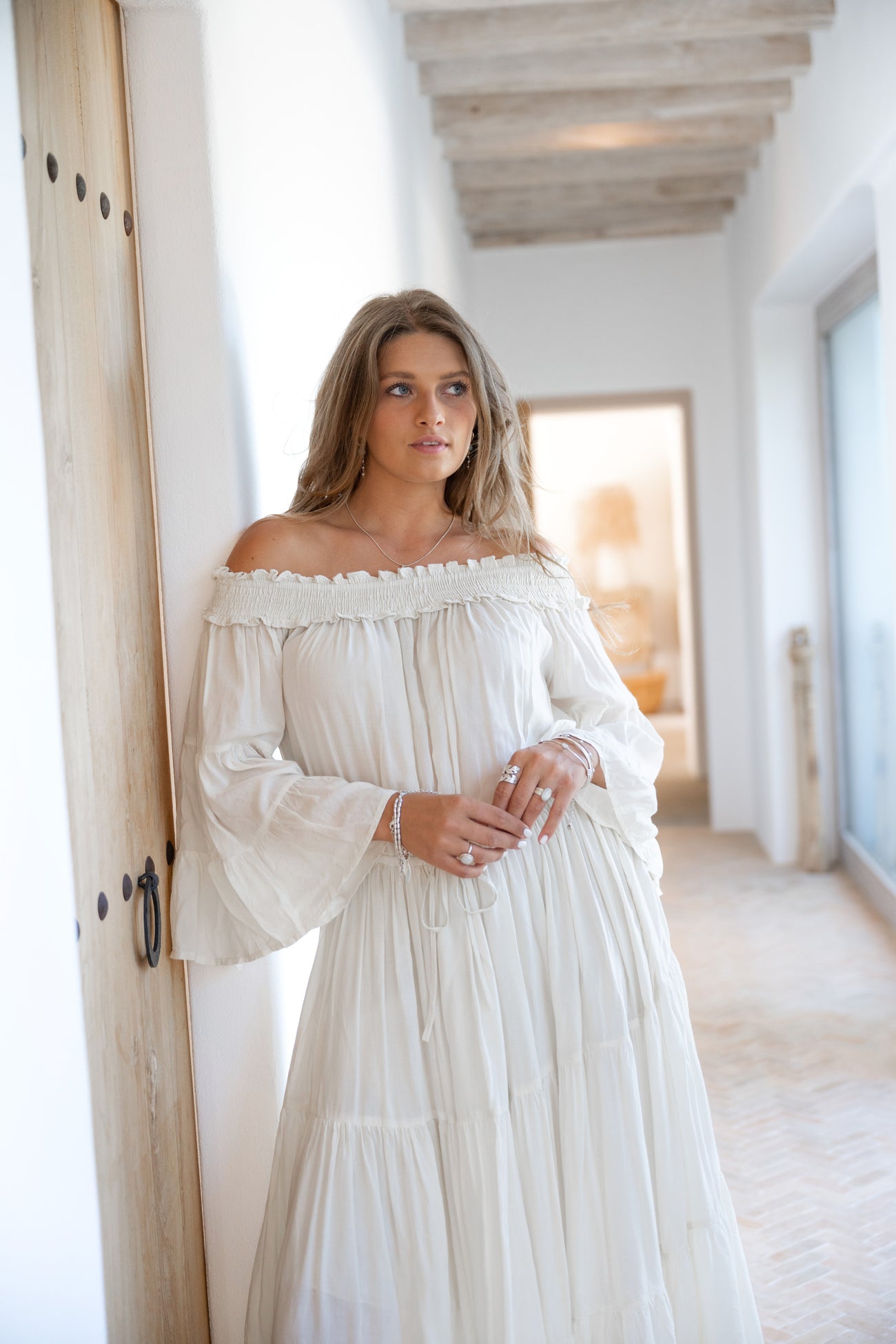 Bohemian jurk in ecru van ibzmode, Brands of Ibiza