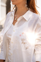 Isla Ibiza white embroidered blouse Sombra with delicate details