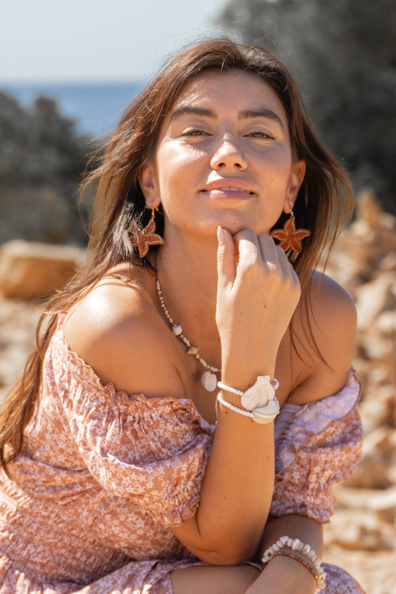 Isla Ibiza Bonita earrings Arenita terra star shape with terracotta beads