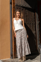 Isla Ibiza long bohemian skirt Morena with blue and brown print