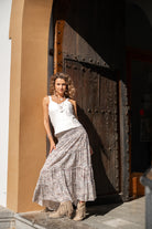 Isla Ibiza long bohemian skirt Morena with blue and brown print