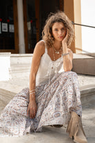 Isla Ibiza long bohemian skirt Morena with blue and brown print