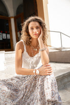 Isla Ibiza long bohemian skirt Morena with blue and brown print