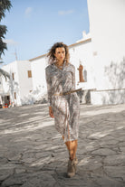 Isla Ibiza long bohemian blouse Morena with blue print