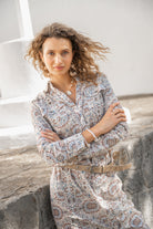Isla Ibiza long bohemian blouse Morena with blue print