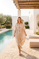 Ibizamode Kaftan Savina Isalea Old Pink floral maxi kaftan