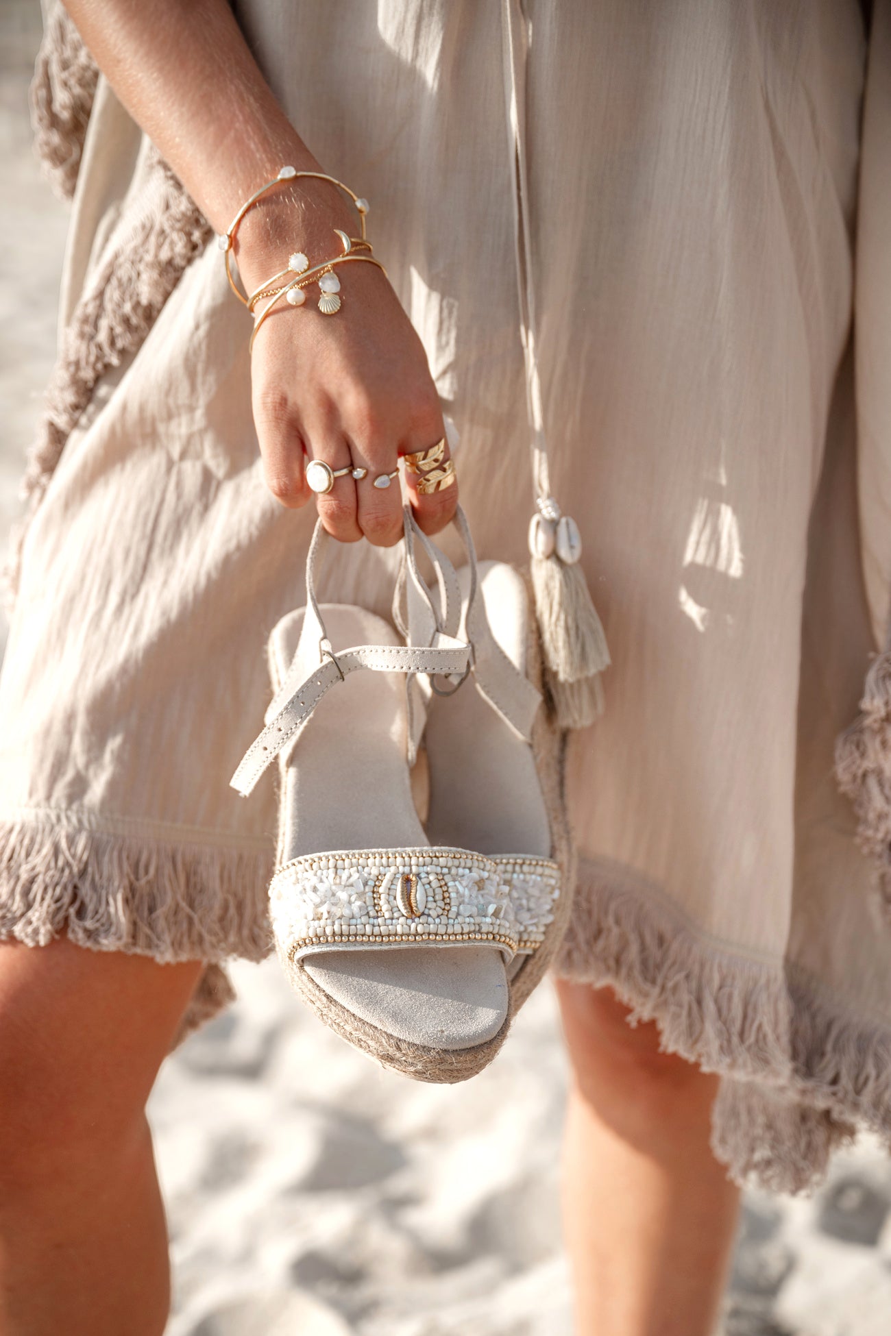 Ibzmode Wedge Laya White bohemian wedge sandal