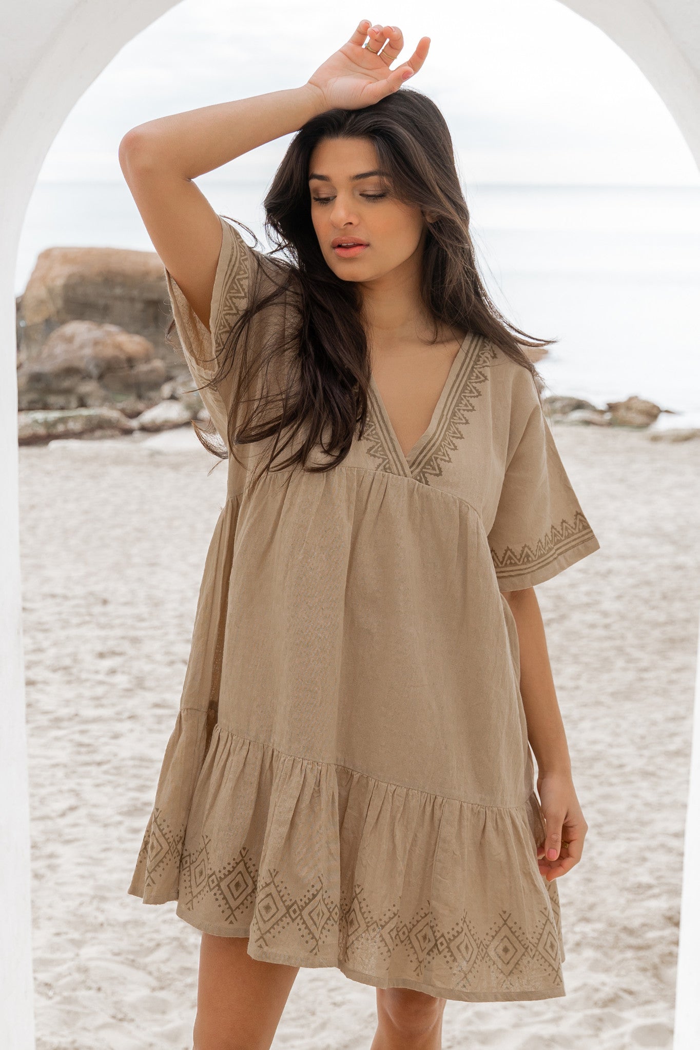 Bohemian jurk in sand van ibzmode, Brands of Ibiza
