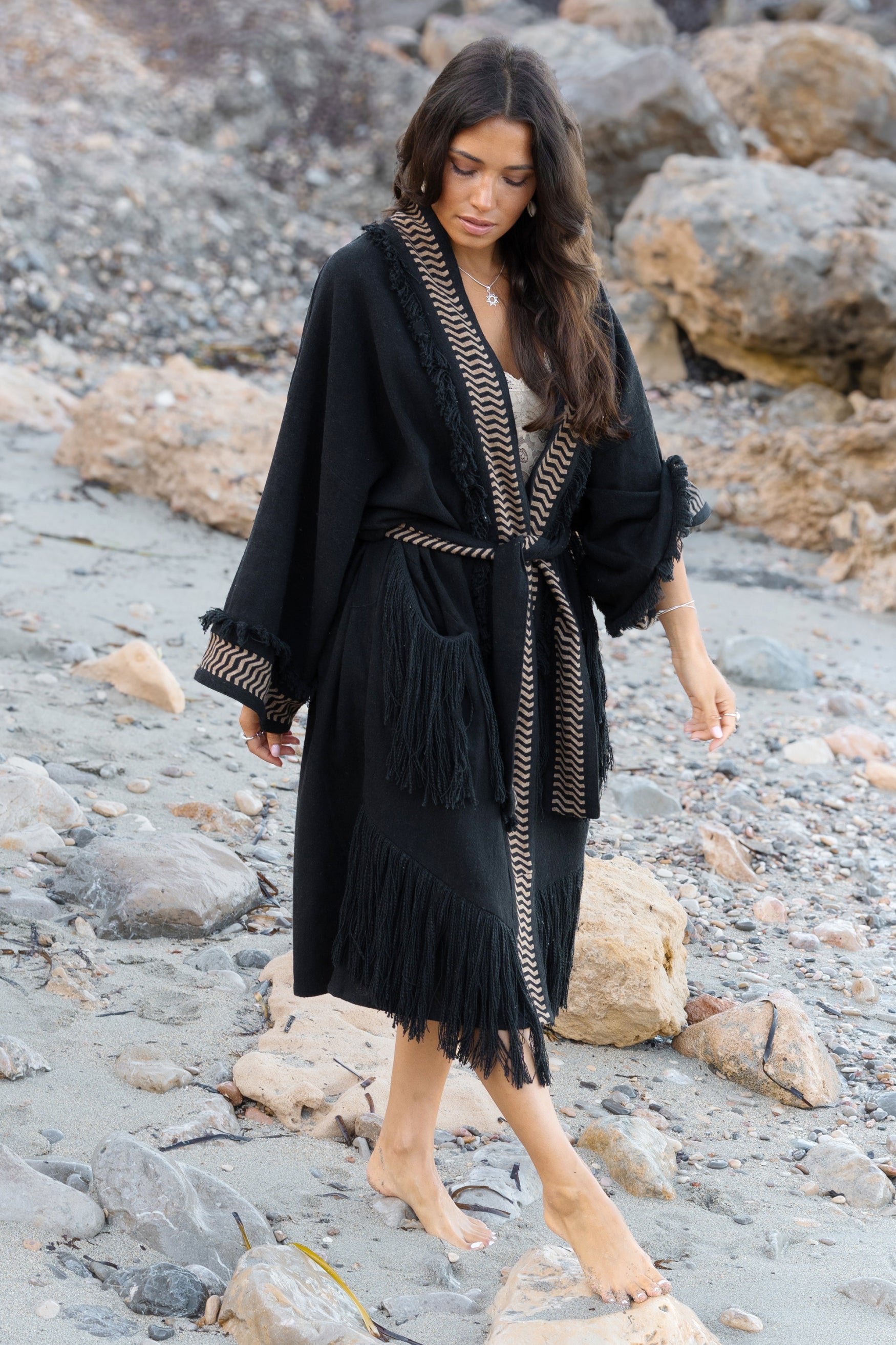 Bohemian kimono in black van ibzmode, Brands of Ibiza