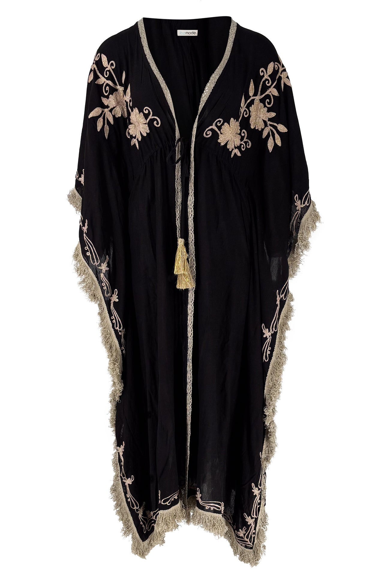 Bohemian kimono in black van ibzmode, Brands of Ibiza