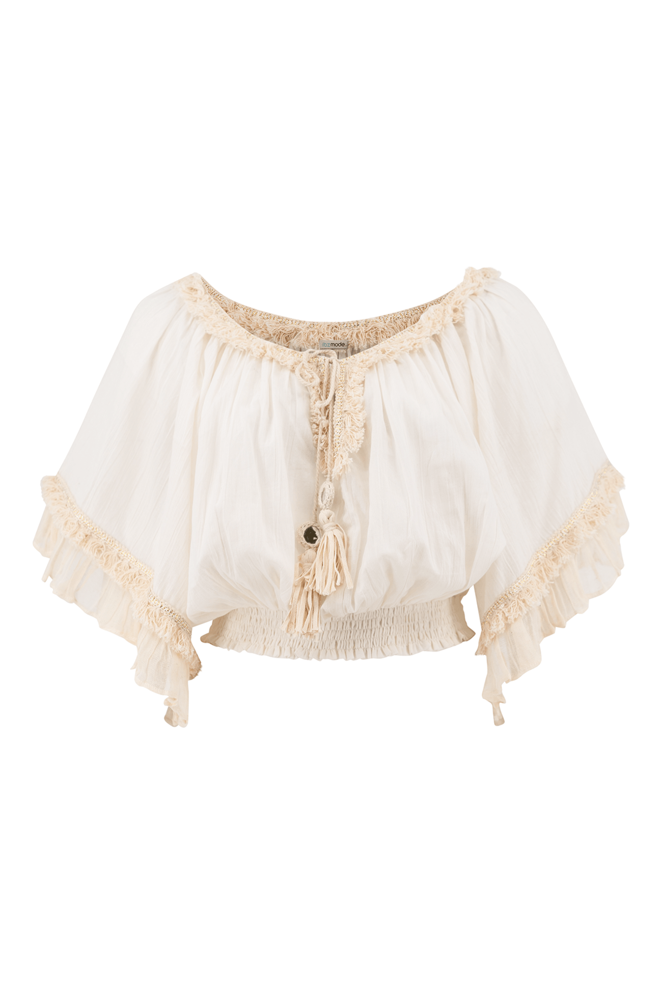 Bohemian top in ivory van ibzmode, Brands of Ibiza