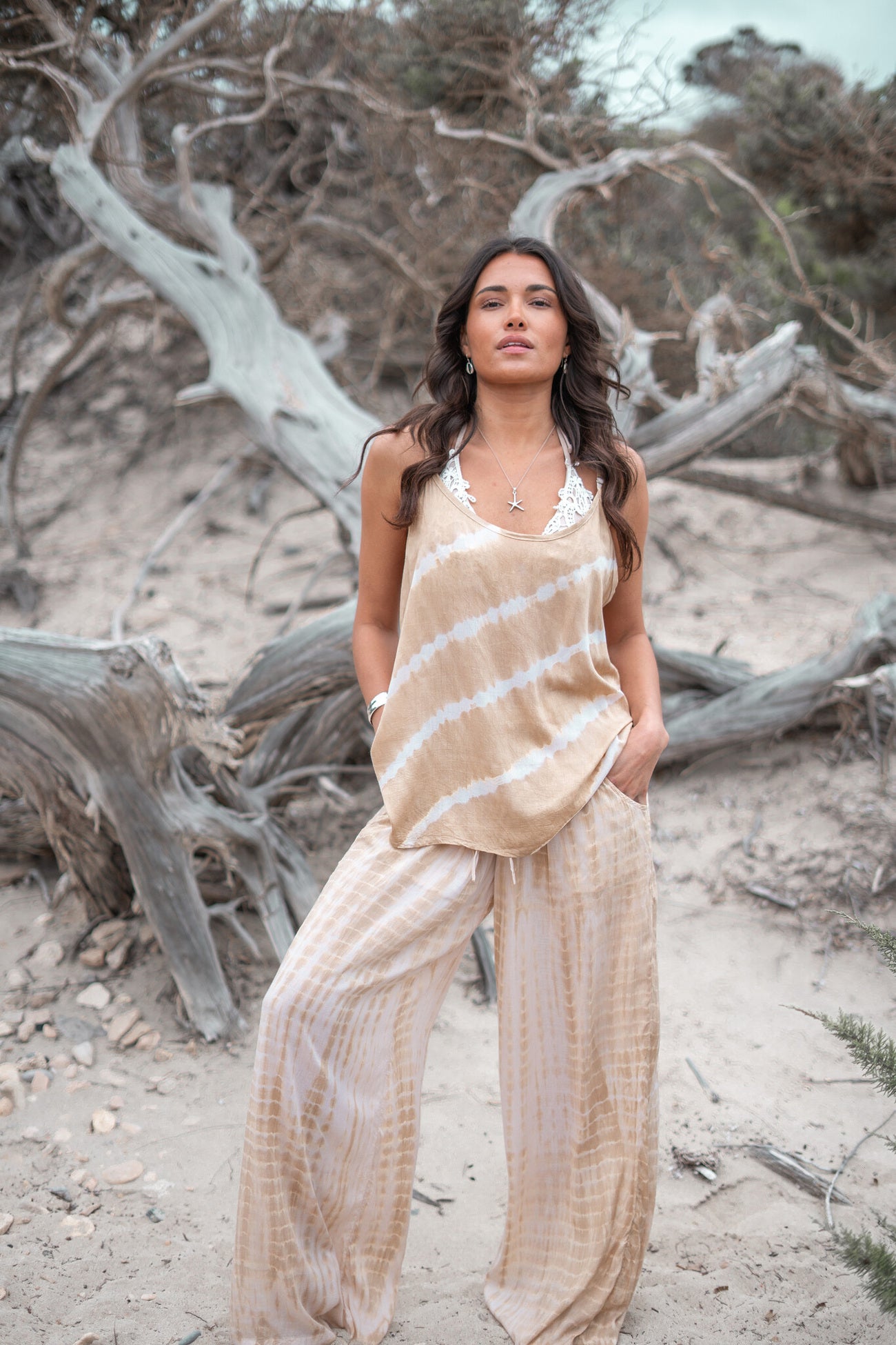 Bohemian top in tie dye sand/ beige van ibzmode, Brands of Ibiza