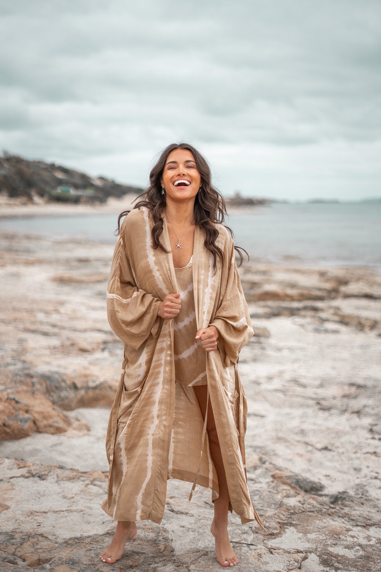 Bohemian kimono in tie dye sand/ beige van ibzmode, Brands of Ibiza