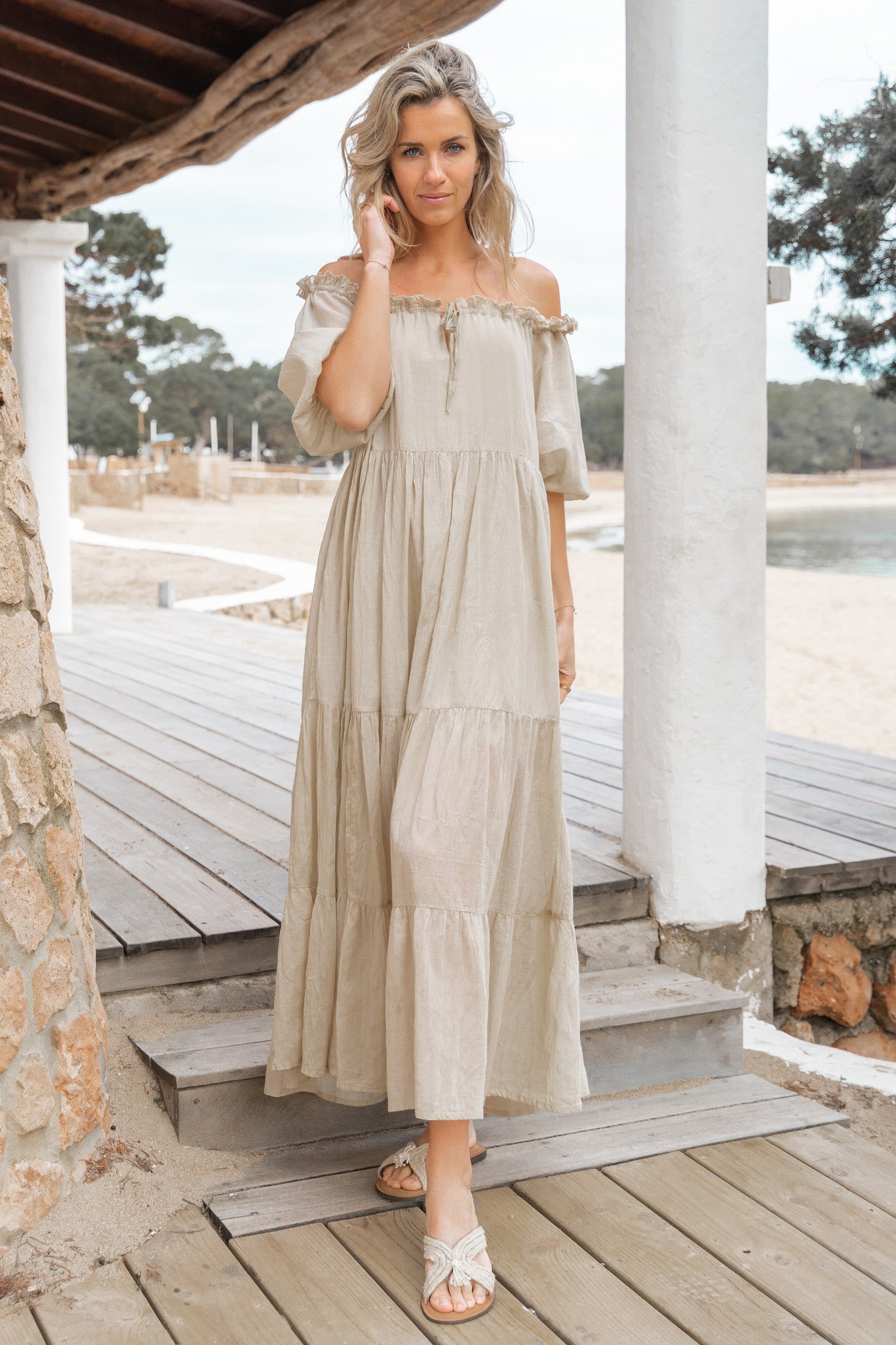 Bohemian jurk in sand van ibzmode, Brands of Ibiza