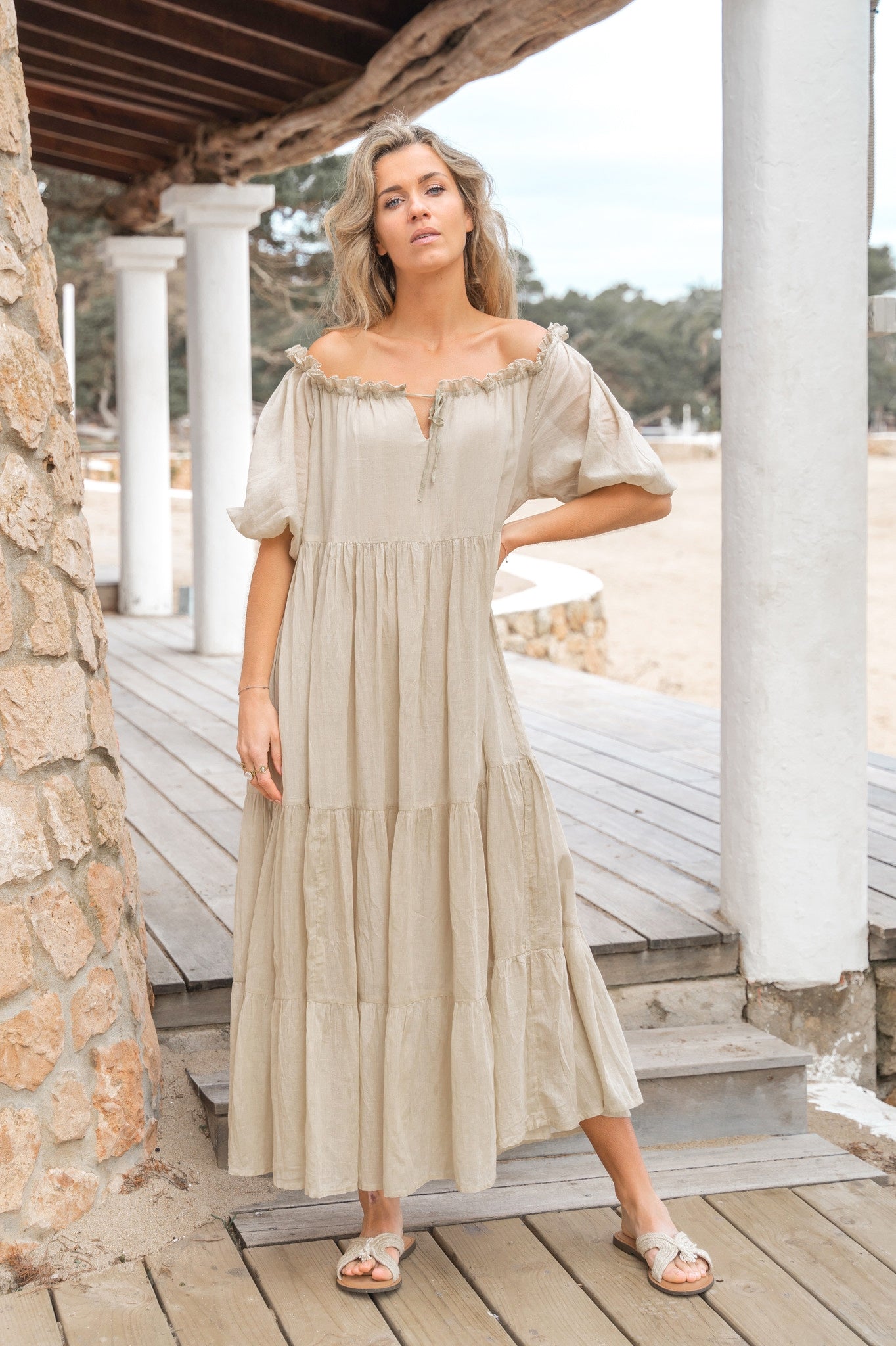 Bohemian jurk in sand van ibzmode, Brands of Ibiza