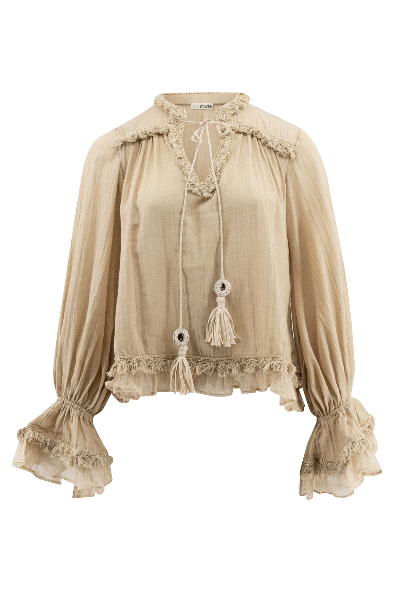 Bohemian blouse in sand van ibzmode, Brands of Ibiza