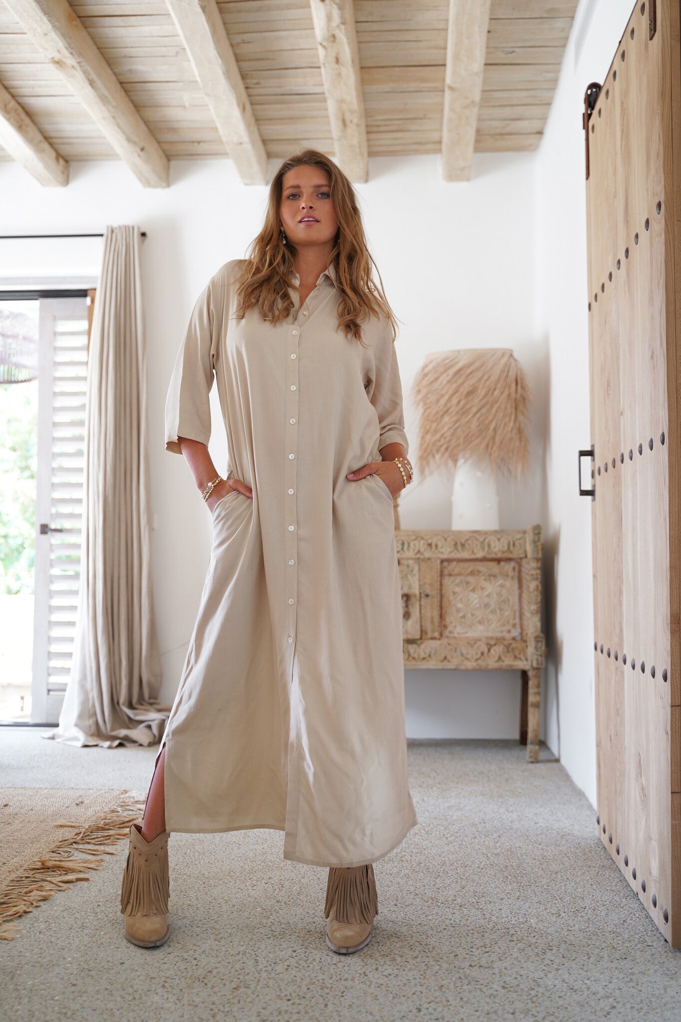 Bohemian blouse in sand van ibzmode, Brands of Ibiza