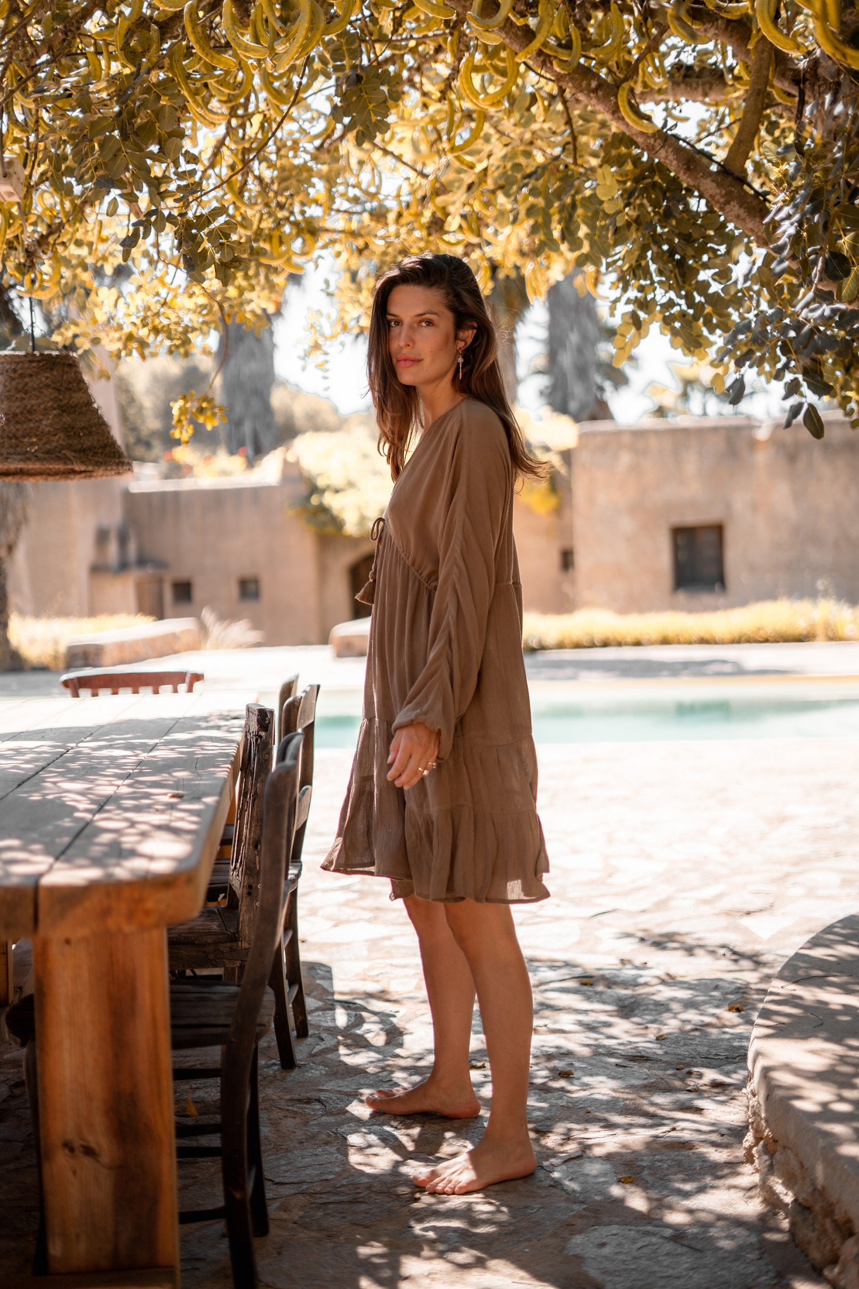 Bohemian jurk in taupe van ibzmode, Brands of Ibiza