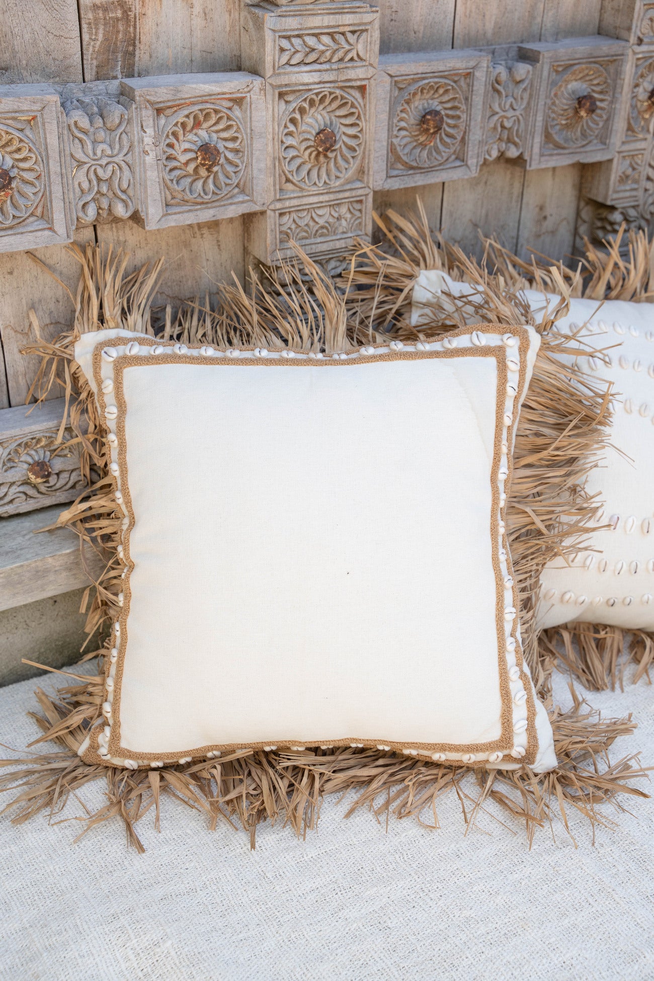 Kissen Fransen Quadratisch Off White