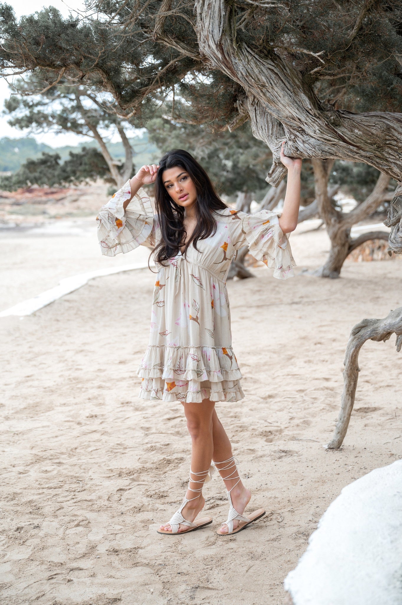 Bohemian jurk in sand van ibzmode, Brands of Ibiza