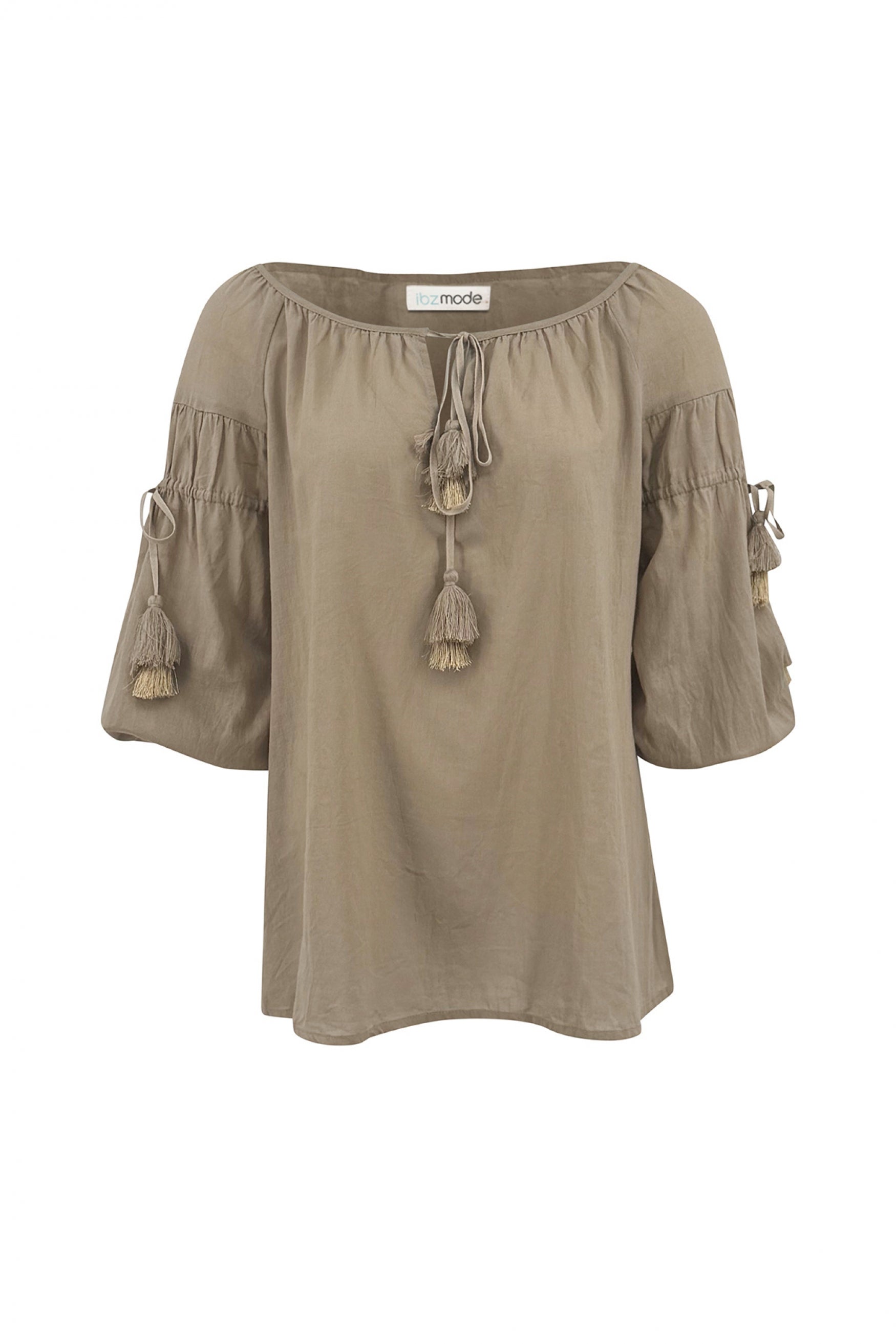 Bohemian blouse in taupe van ibzmode, Brands of Ibiza