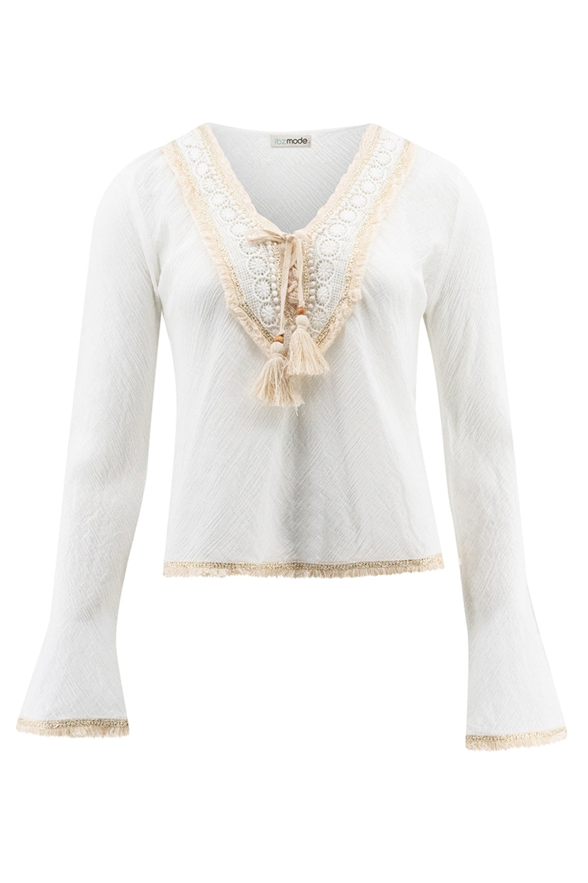 Bohemian blouse in white van ibzmode, Brands of Ibiza