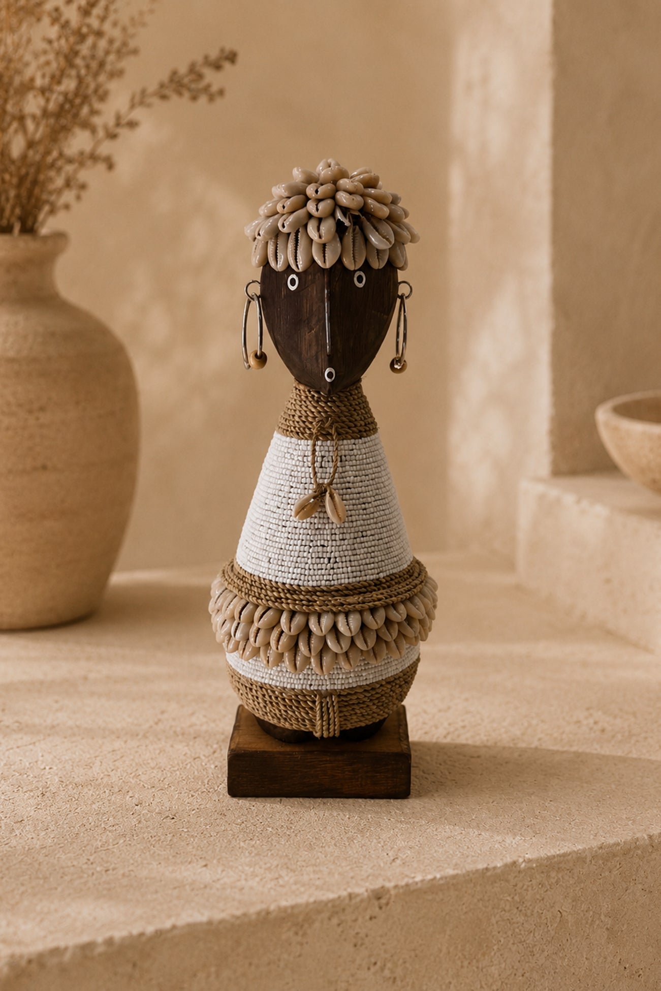 ibzhome handcrafted white nomad doll with shells and decorative beads