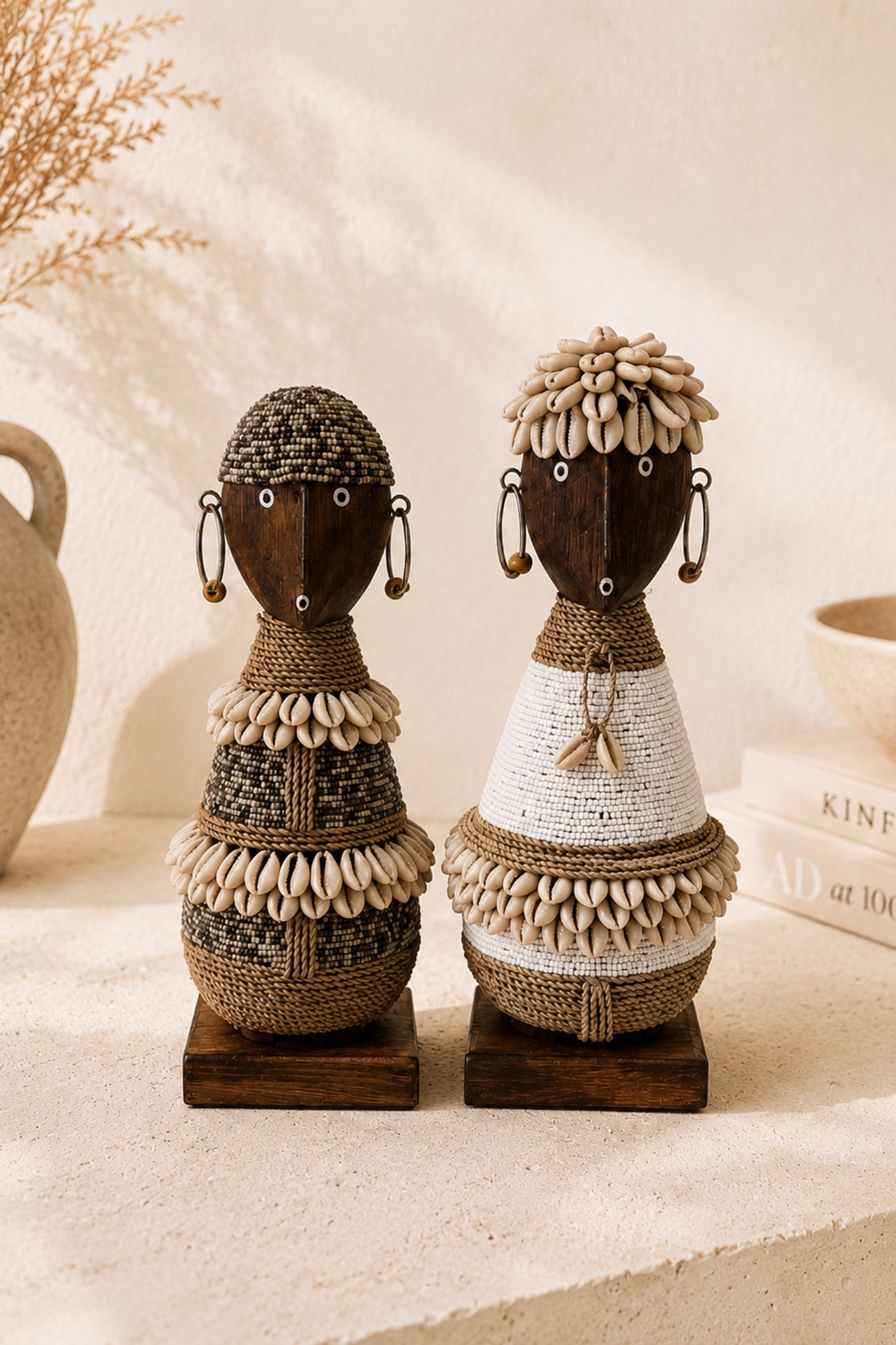 ibzhome handcrafted white nomad doll with shells and decorative beads