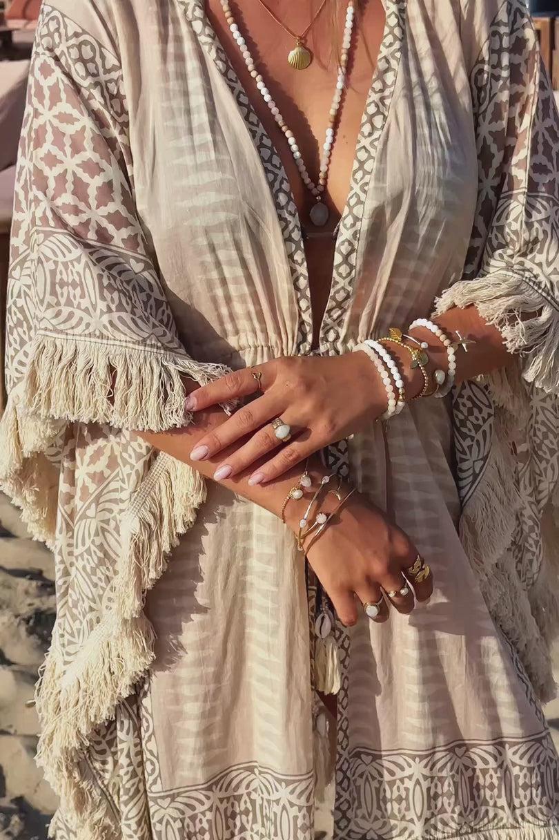 Ibzmode Short Kimono Flora Miranza Natural bohemian beachwear