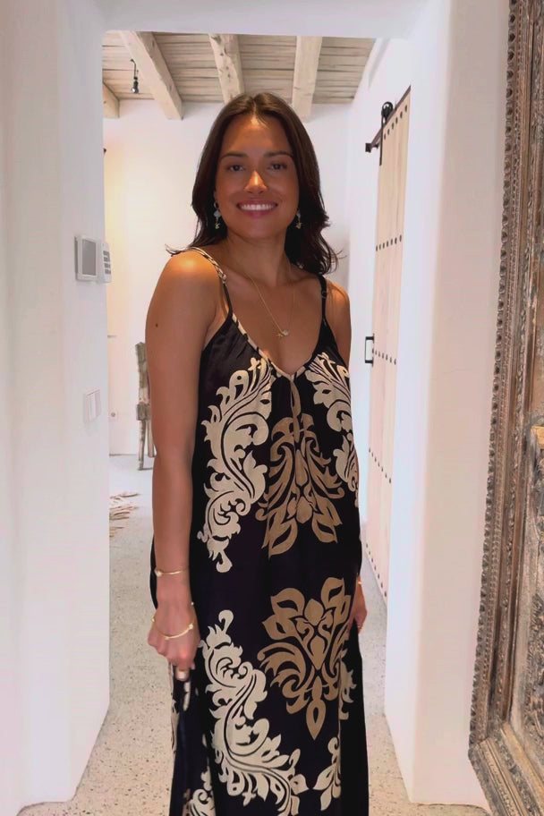 Strap Dress Jacquard Black - ibizamode
