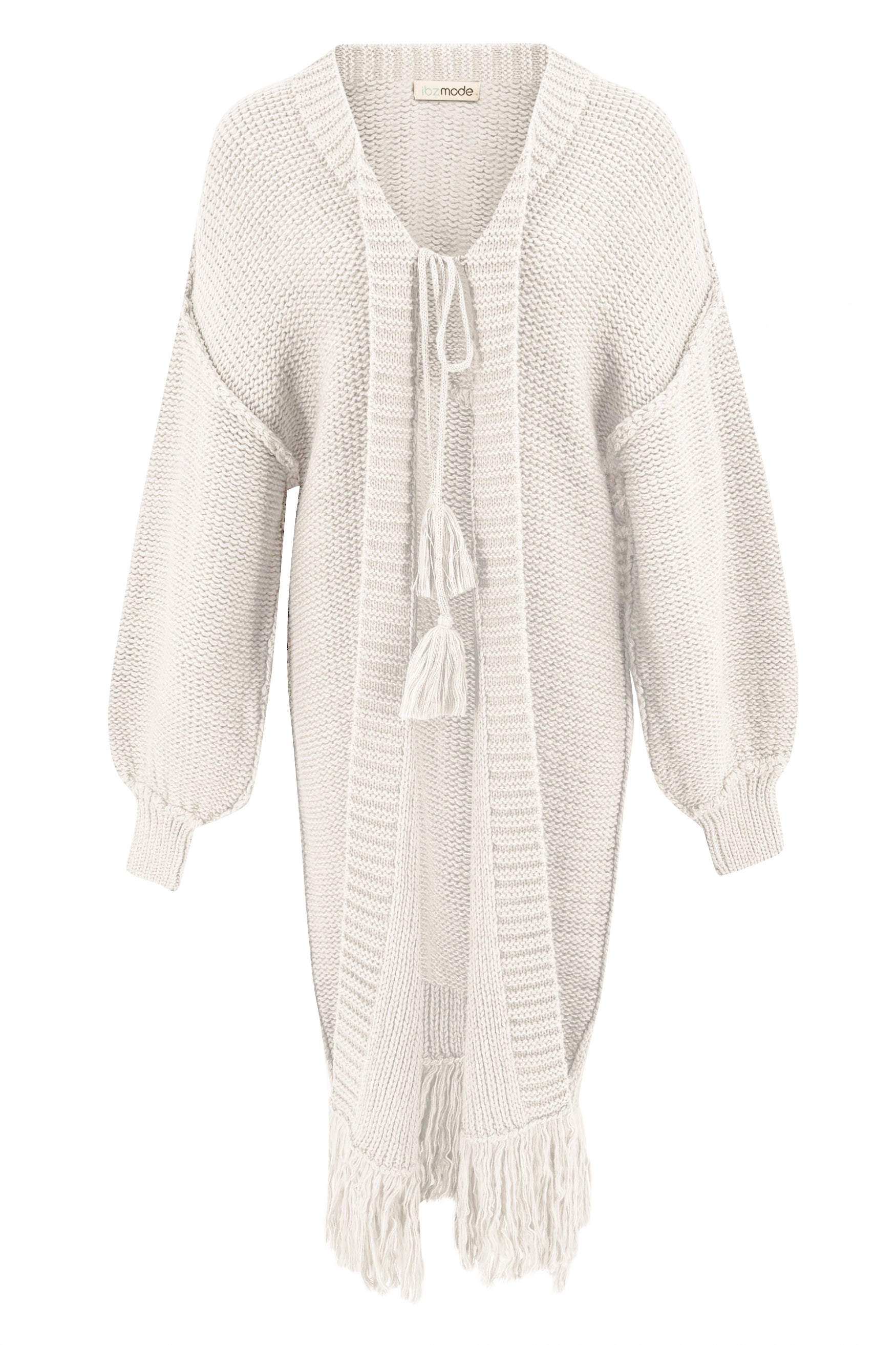 Long Fringe Cardigan Fermina Ivory - ibizamode