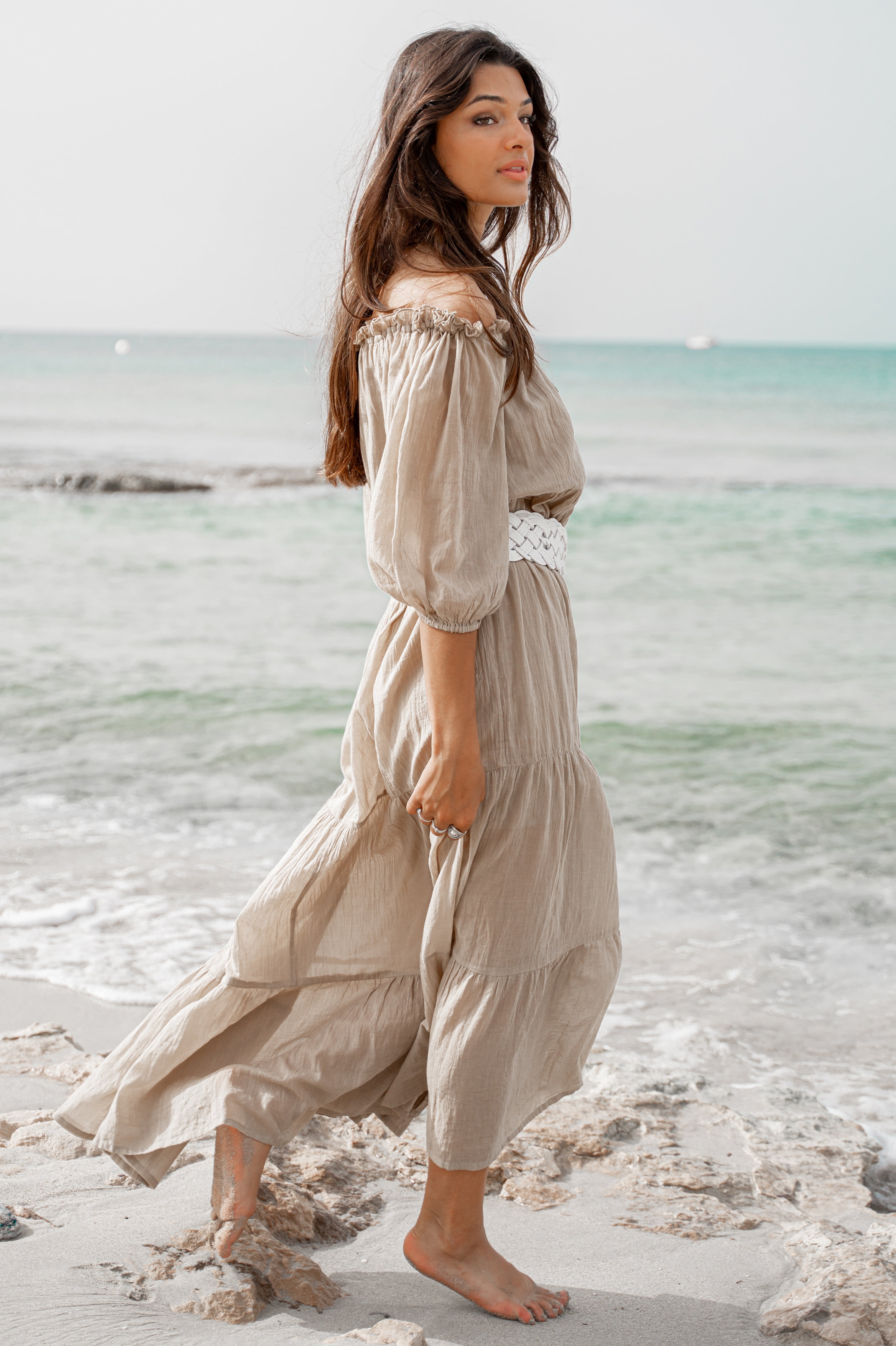 Bohemian jurk in taupe van ibzmode, Brands of Ibiza